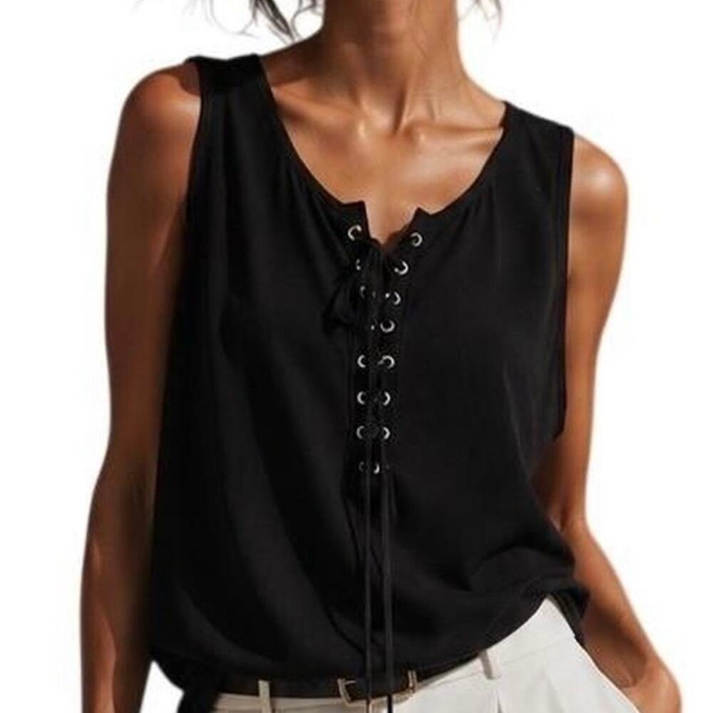 WHITE HOUSE BLACK MARKET
Lace up Tank Top Black size Small NWT